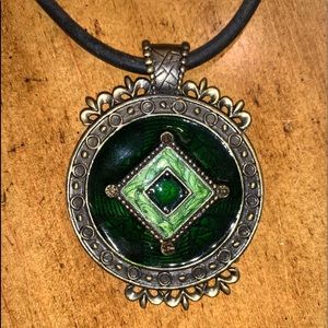 Two Tone Emerald Green Enamel Talisman/BOHO CHIC Pendent